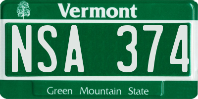 VT license plate NSA374