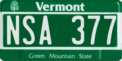 VT license plate NSA377
