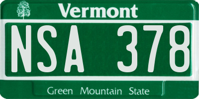 VT license plate NSA378