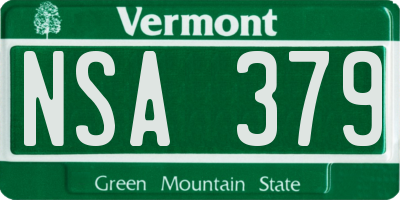 VT license plate NSA379