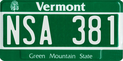 VT license plate NSA381
