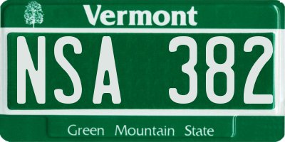 VT license plate NSA382