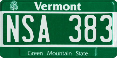 VT license plate NSA383