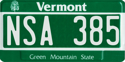 VT license plate NSA385