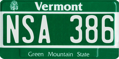 VT license plate NSA386