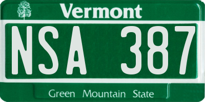VT license plate NSA387