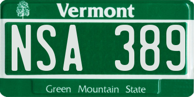 VT license plate NSA389