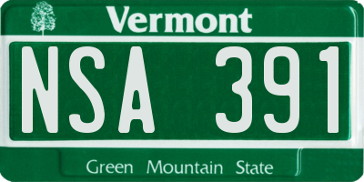 VT license plate NSA391