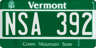 VT license plate NSA392