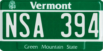 VT license plate NSA394