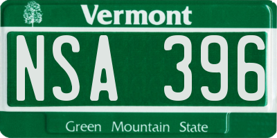VT license plate NSA396