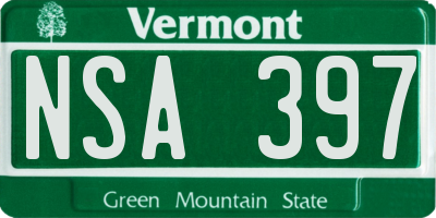 VT license plate NSA397