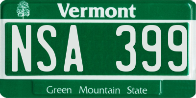 VT license plate NSA399