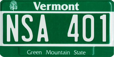 VT license plate NSA401