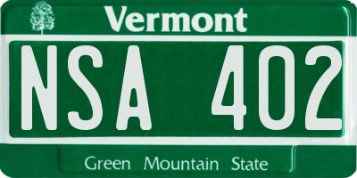 VT license plate NSA402