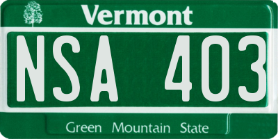 VT license plate NSA403