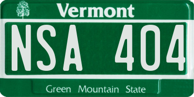 VT license plate NSA404