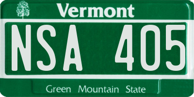VT license plate NSA405