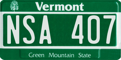 VT license plate NSA407