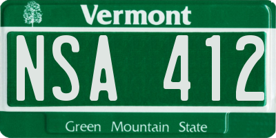 VT license plate NSA412