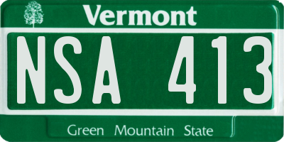 VT license plate NSA413