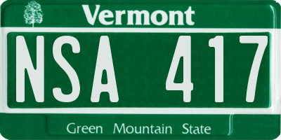 VT license plate NSA417