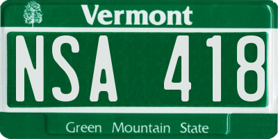 VT license plate NSA418