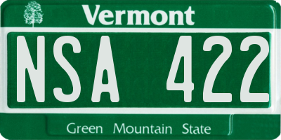 VT license plate NSA422