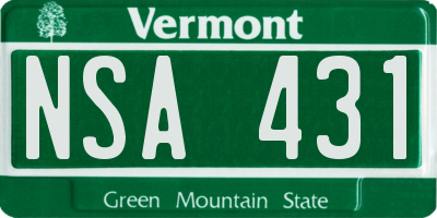 VT license plate NSA431