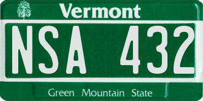 VT license plate NSA432