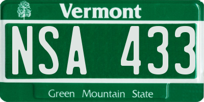 VT license plate NSA433