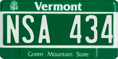VT license plate NSA434