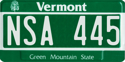 VT license plate NSA445