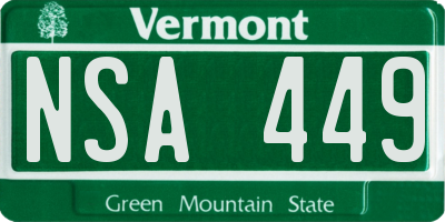 VT license plate NSA449