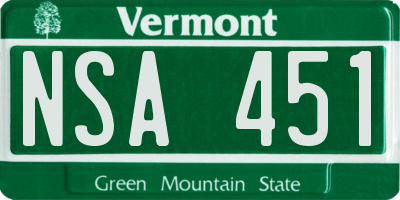 VT license plate NSA451