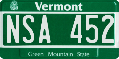VT license plate NSA452