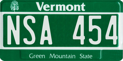 VT license plate NSA454