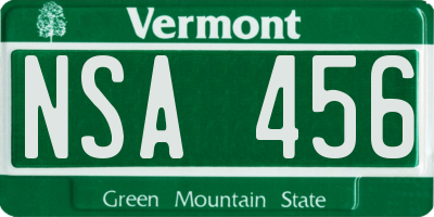 VT license plate NSA456