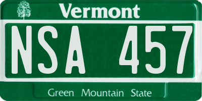 VT license plate NSA457