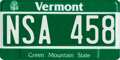 VT license plate NSA458