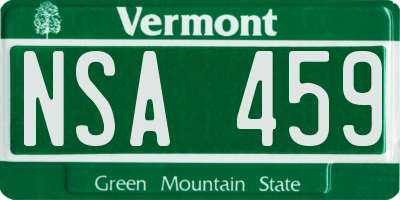VT license plate NSA459