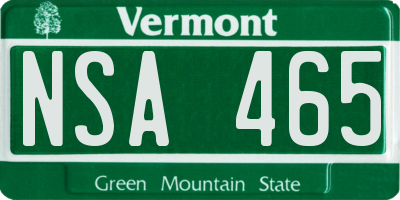 VT license plate NSA465