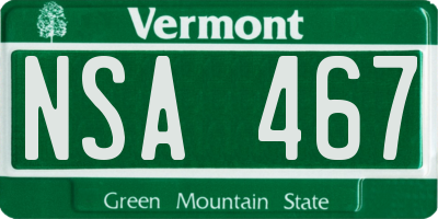 VT license plate NSA467
