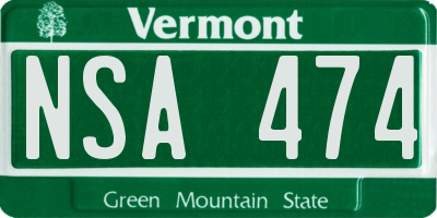 VT license plate NSA474