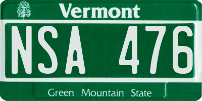 VT license plate NSA476