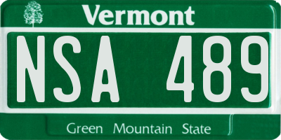 VT license plate NSA489