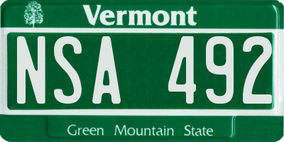 VT license plate NSA492