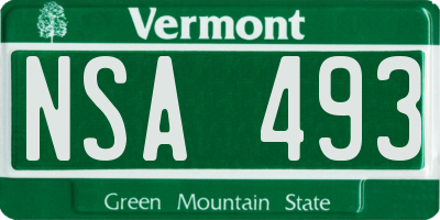 VT license plate NSA493