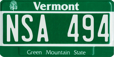 VT license plate NSA494