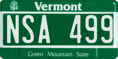 VT license plate NSA499